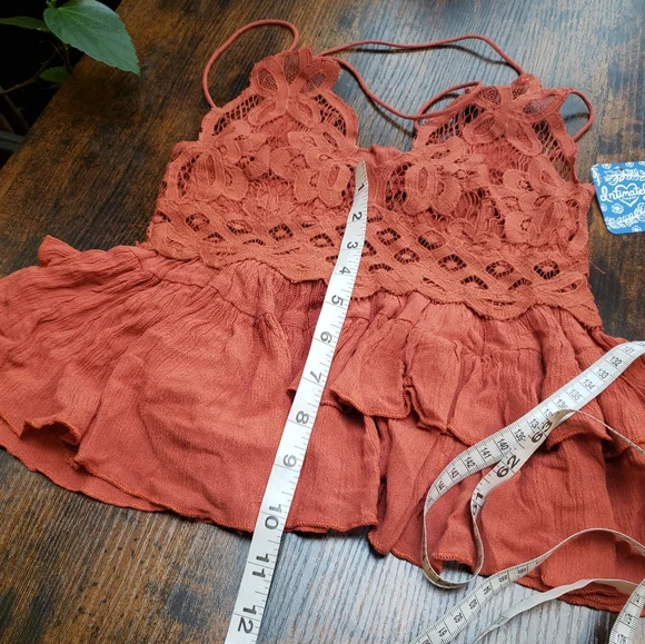 NWT/ Free People/ Adele peplum lace deep v top/ pumpkin - Picture 3 of 10
